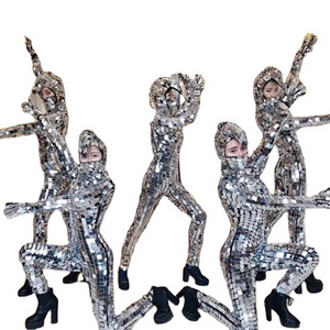 Sexy Women Mirror Reflective Clothing Suit Silver Mirror Jumpsuit Costumes Dance Props for Party DJ Club Show Dance Costumes