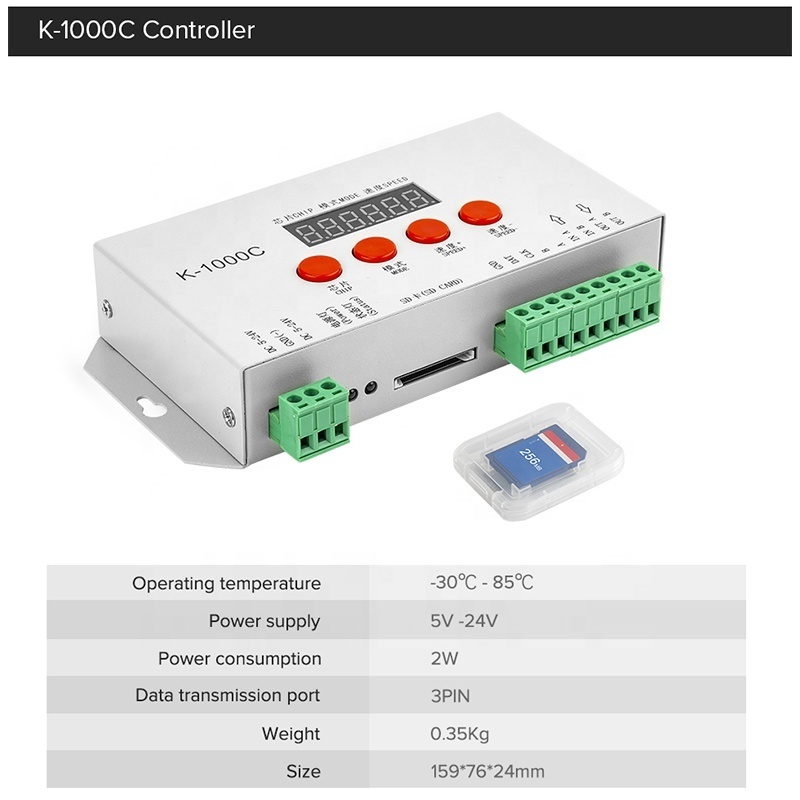 K-1000C K1000C Programmable Pixel LED Strip Controller for DC5-24V WS2812B WS2815 SK6812 WS2811 Addressable LED Strip