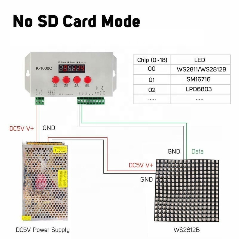 K-1000C K1000C Programmable Pixel LED Strip Controller for DC5-24V WS2812B WS2815 SK6812 WS2811 Addressable LED Strip