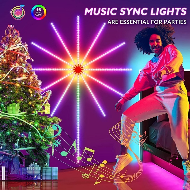 Music Sync Color Changing 2.4G Remote APP Control SMD5050 Firework LED Strip Lights for Room Party Holiday Christmas Decoration