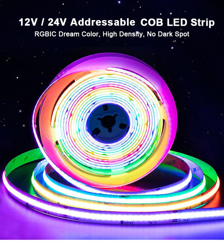 Dream Color Addressable Cob 12V 24V RGBW RGB Streifen Flexible 720/m RGBIC Tira Pixel Stripe Cinta Luces Cob Led Strip Light