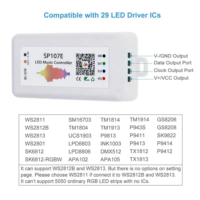 Addressable LED Controller SP105E SP107E SP108E SP110E Blue tooth Wifi LED Controller for WS2811 WS2812B WS2815 etc Pixel Strip