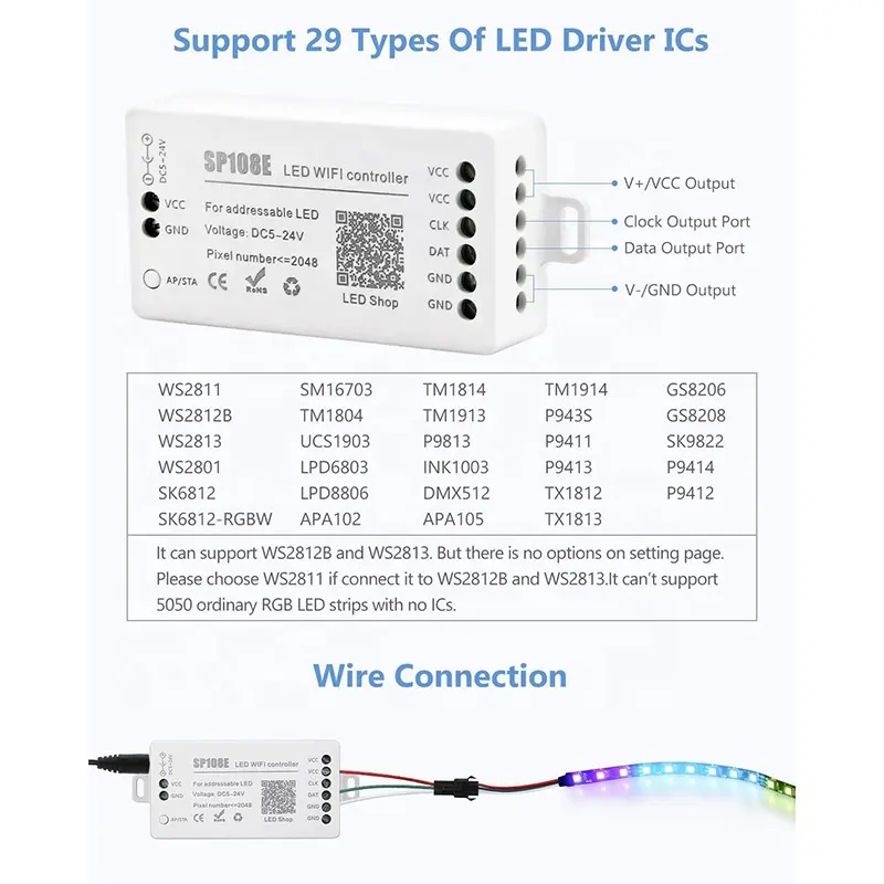 Addressable LED Controller SP105E SP107E SP108E SP110E Blue tooth Wifi LED Controller for WS2811 WS2812B WS2815 etc Pixel Strip