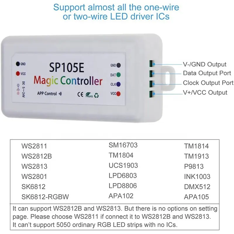 Addressable LED Controller SP105E SP107E SP108E SP110E Blue tooth Wifi LED Controller for WS2811 WS2812B WS2815 etc Pixel Strip