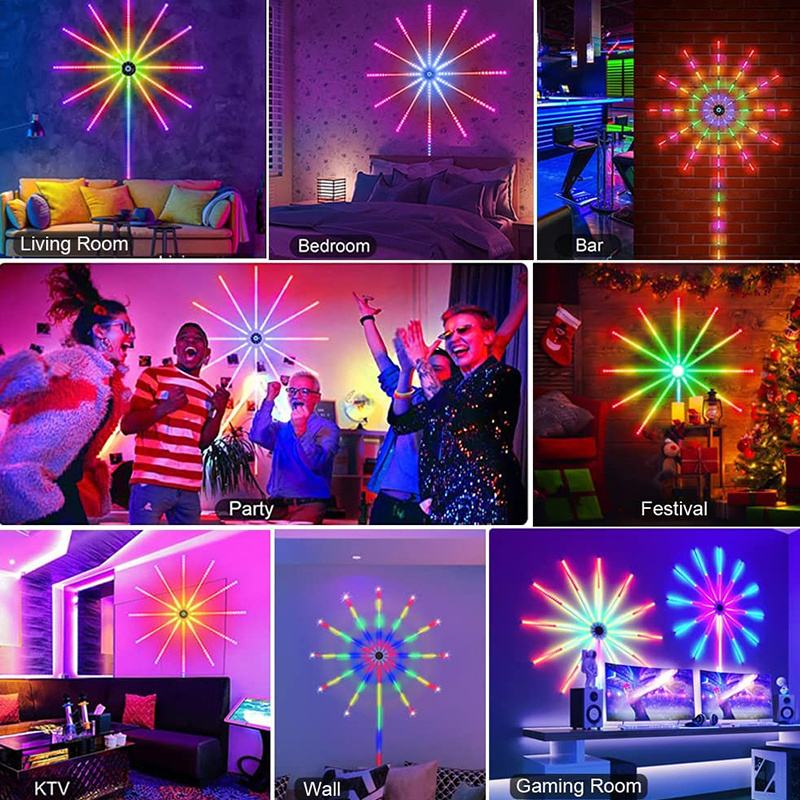 Music Sync Color Changing 2.4G Remote APP Control SMD5050 Firework LED Strip Lights for Room Party Holiday Christmas Decoration