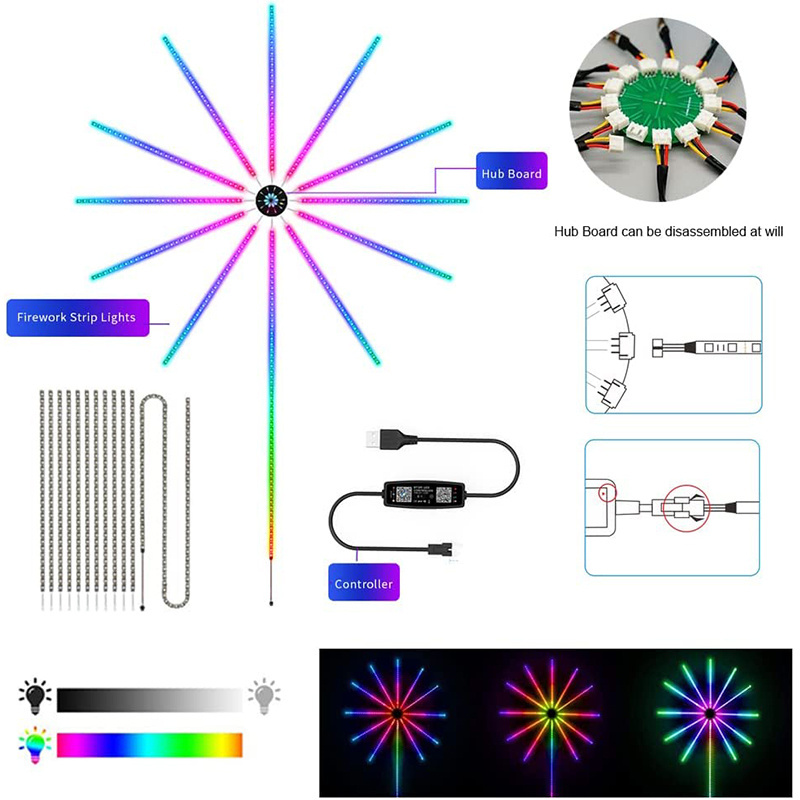 Music Sync Color Changing 2.4G Remote APP Control SMD5050 Firework LED Strip Lights for Room Party Holiday Christmas Decoration