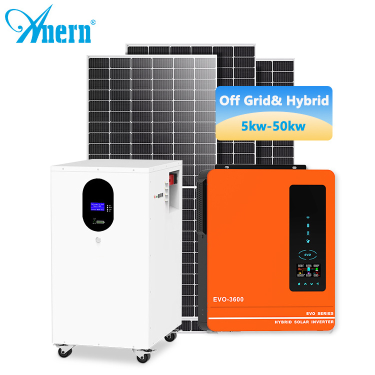 Anern Complete Set Solar Panel Power System 8kW 10kW 15kW 20kW Solar Energy Residential Hybrid Off Grid Solar System