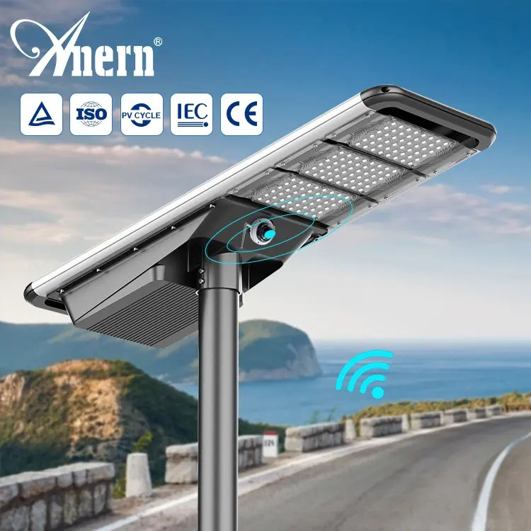 Anern road safety light 100w solar led street light with camera outdoor