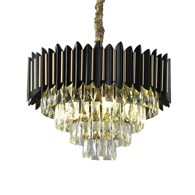 Minimalist Hot Sale High Quality Living Room Matte Black Crystal Chandelier Modern