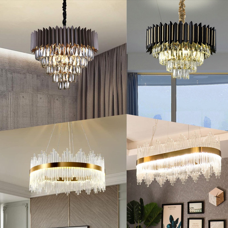 Modern Luxury Gold Glass K9 Crystal Chandelier Indoor Living Room Hanging Chandeliers Pendant Lights for Hotel Bedroom