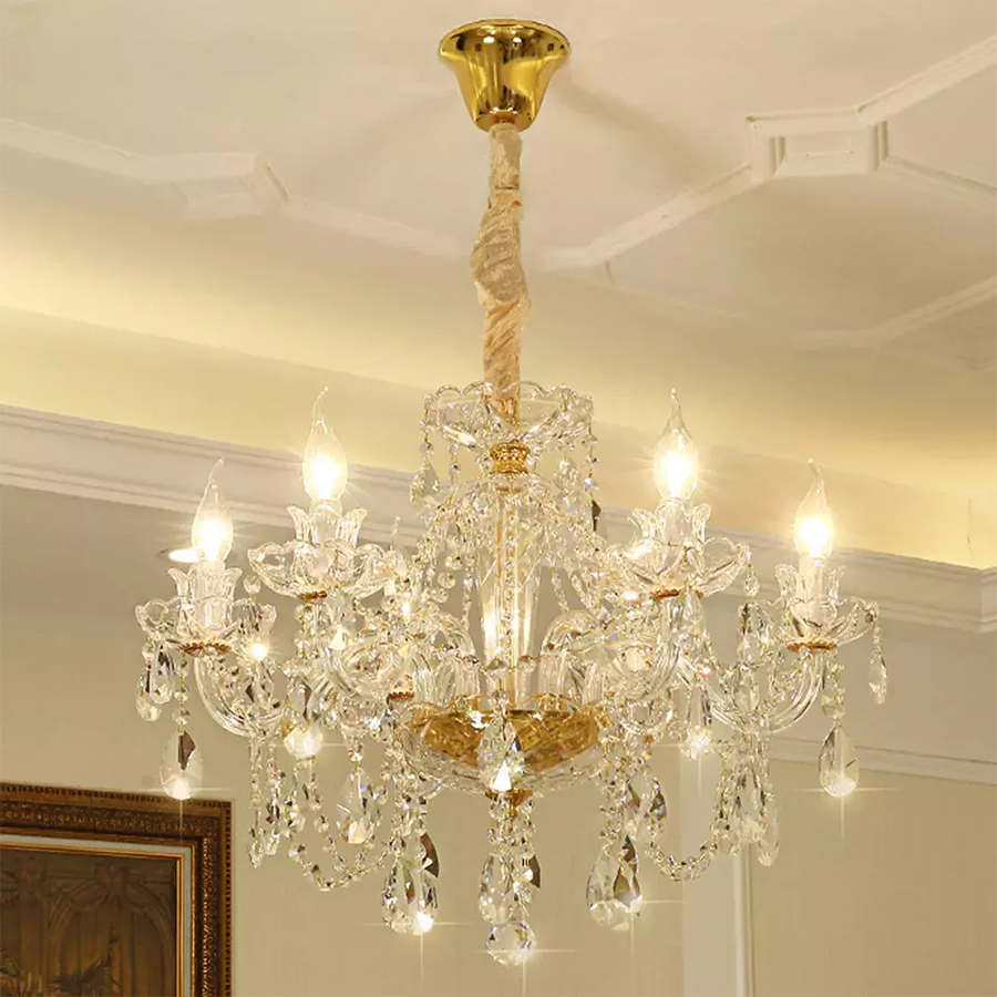 Modern Luxury Gold Glass K9 Crystal Chandelier Indoor Living Room Hanging Chandeliers Pendant Lights for Hotel Bedroom