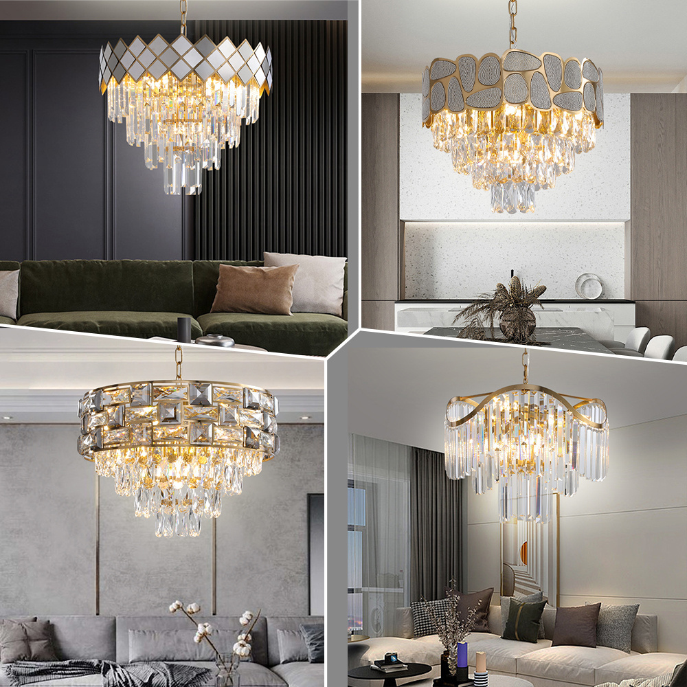 Modern Luxury Gold Glass K9 Crystal Chandelier Indoor Living Room Hanging Chandeliers Pendant Lights for Hotel Bedroom