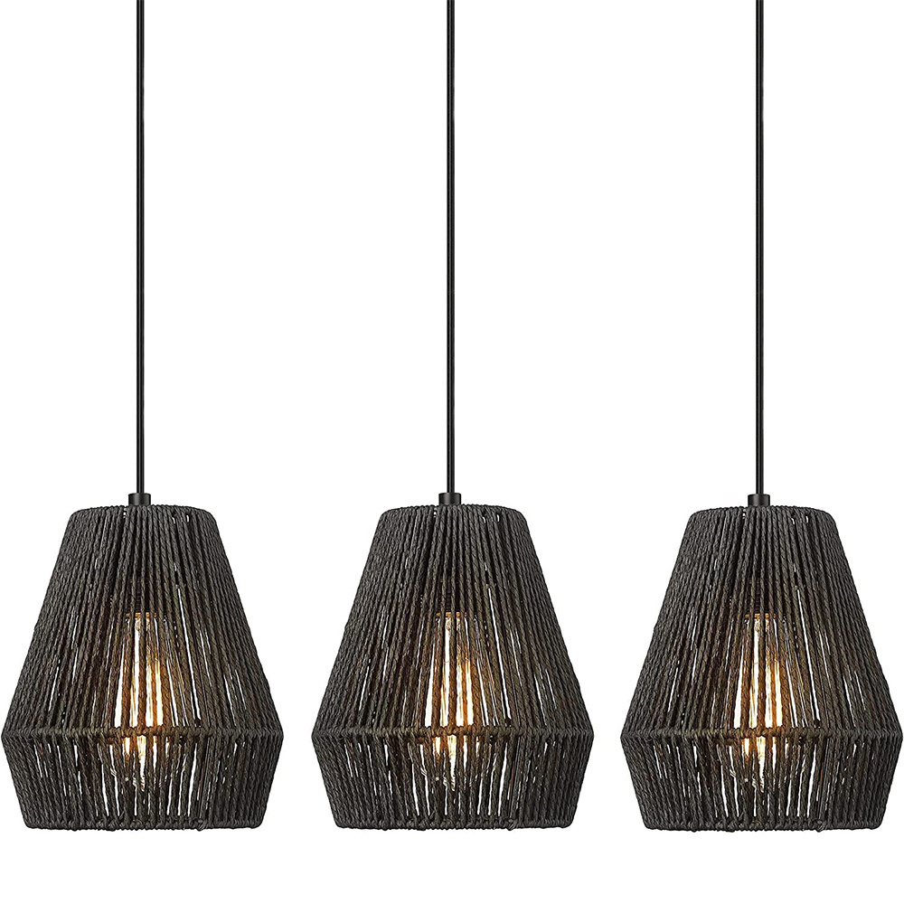 Wholesale Hanging Adjustable Industrial Design Rattan Boho Woven Chandeliers Pendant Lights Fixtures for Kitchen Island