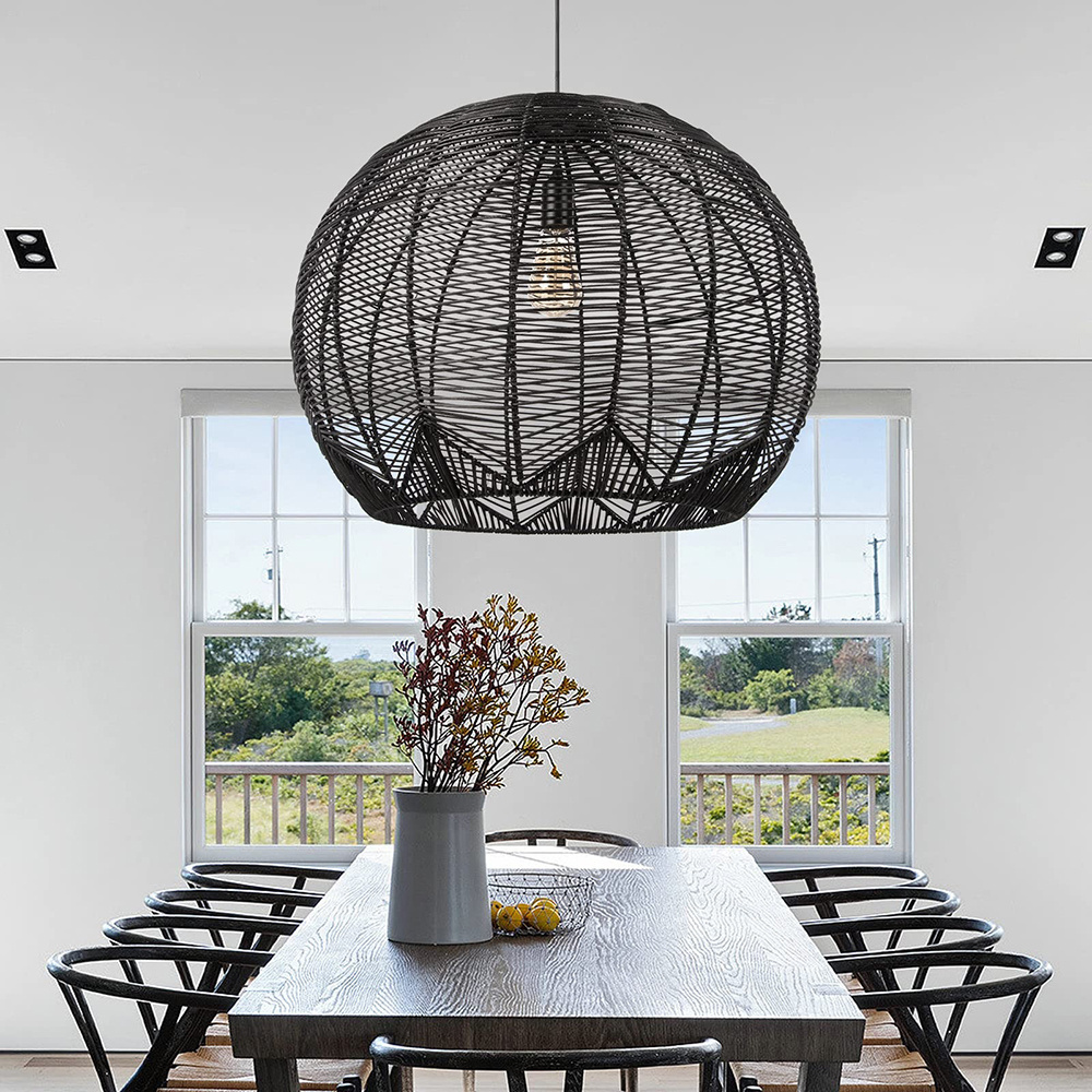 Farmhouse Rattan Pendant Light Fixtures for Kitchen Island Bamboo Woven Wicker Chandeliers Hanging