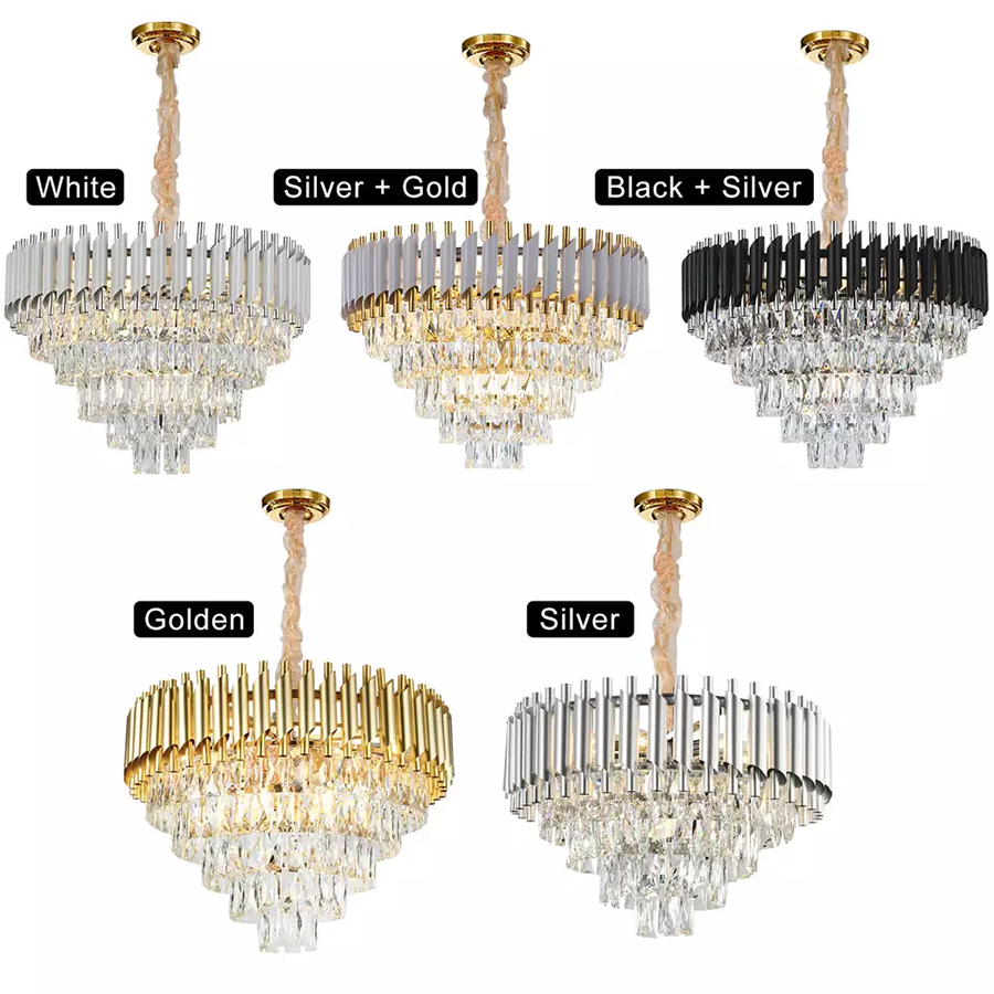 Factory Supplier Wholesale Round Indoor Luxury Crystal Chandelier Black Gold LED Modern Chandeliers Pendant Lights