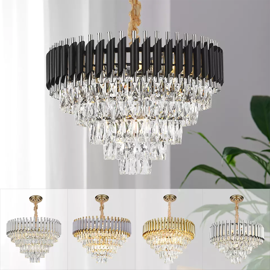 Factory Supplier Wholesale Round Indoor Luxury Crystal Chandelier Black Gold LED Modern Chandeliers Pendant Lights