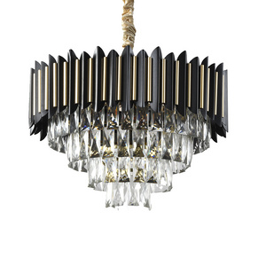 Minimalist Hot Sale High Quality Living Room Matte Black Crystal Chandelier Modern