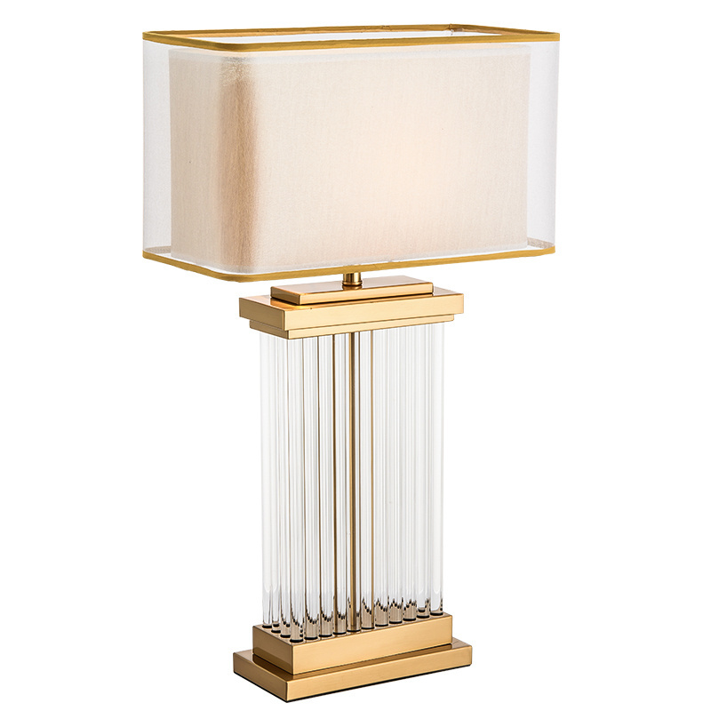 Antique Brass Gold Metal Bedroom Bedside Reading Room Light White Fabric Clear Glass Table Lamp