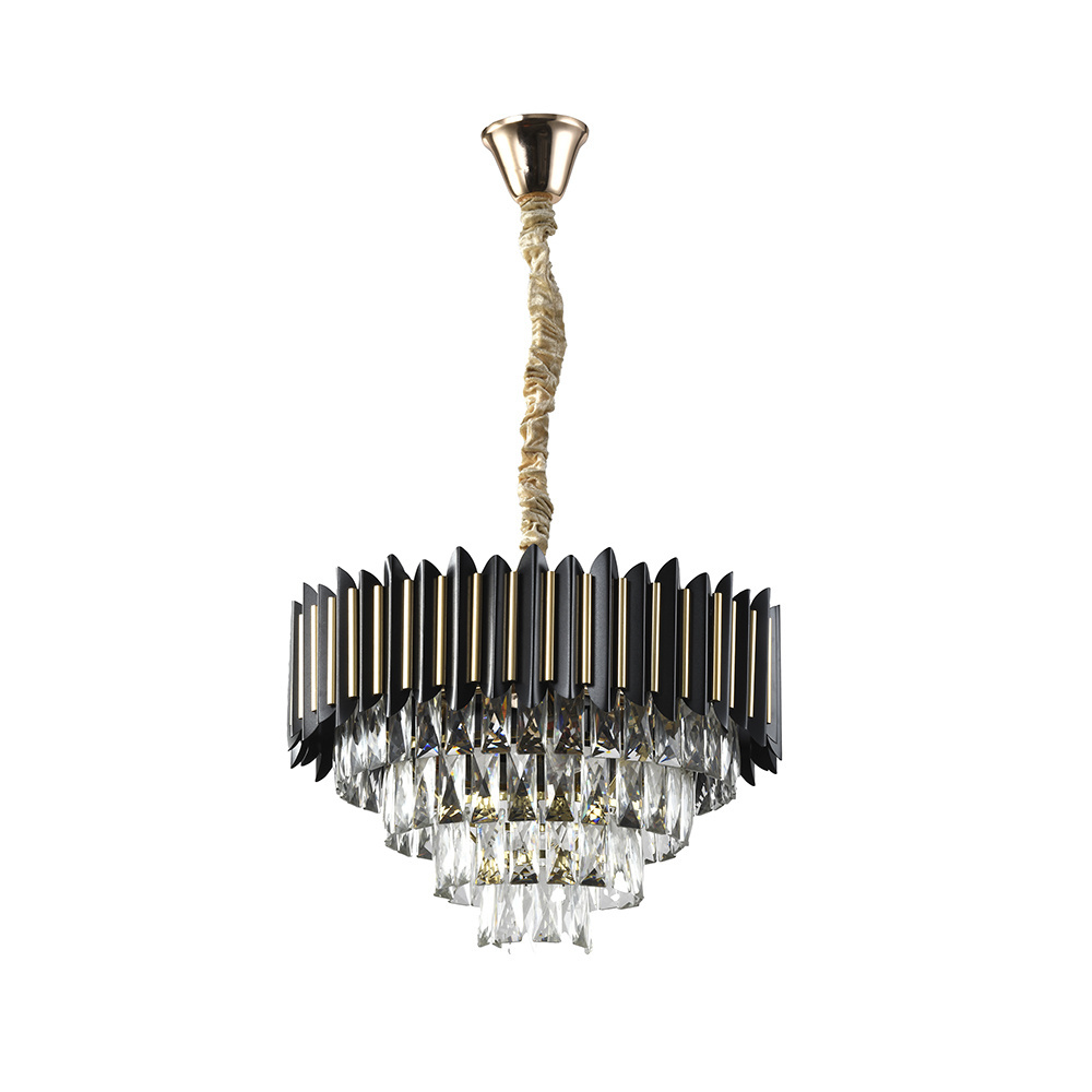 Minimalist Hot Sale High Quality Living Room Matte Black Crystal Chandelier Modern