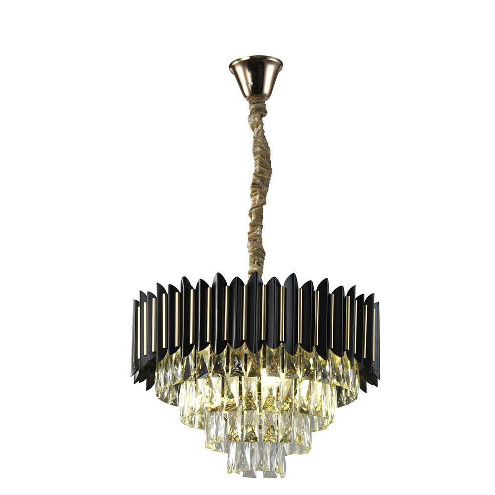 Minimalist Hot Sale High Quality Living Room Matte Black Crystal Chandelier Modern