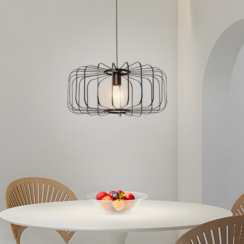 Farmhouse Kitchen Island Pendant Light Fixture Industrial Black Metal Cage Pendant Ceiling Lamp