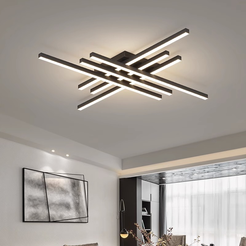 Modern LED Ceiling Lights Fixture Black Dimmable Chandelier Flush Mount Geometric LED Ceiling Lamps