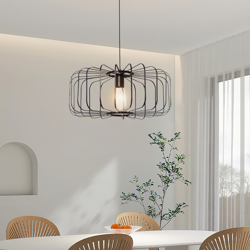 Farmhouse Kitchen Island Pendant Light Fixture Industrial Black Metal Cage Pendant Ceiling Lamp