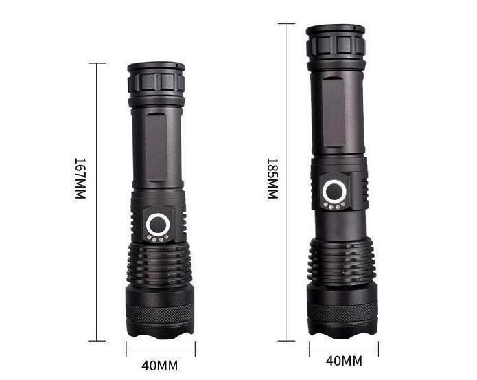 Super Bright LED Xhp50  LED Flashlights 100000 Lumens Tactica Zoom USB Rechargeable Torch Lamp with Power bank