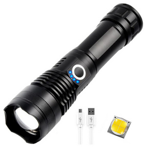 Alloy USB Rechargeable Cob LED Torch Zoom USB Tactical Flashlight for Police Security Emergency Use with Aluminum Battery