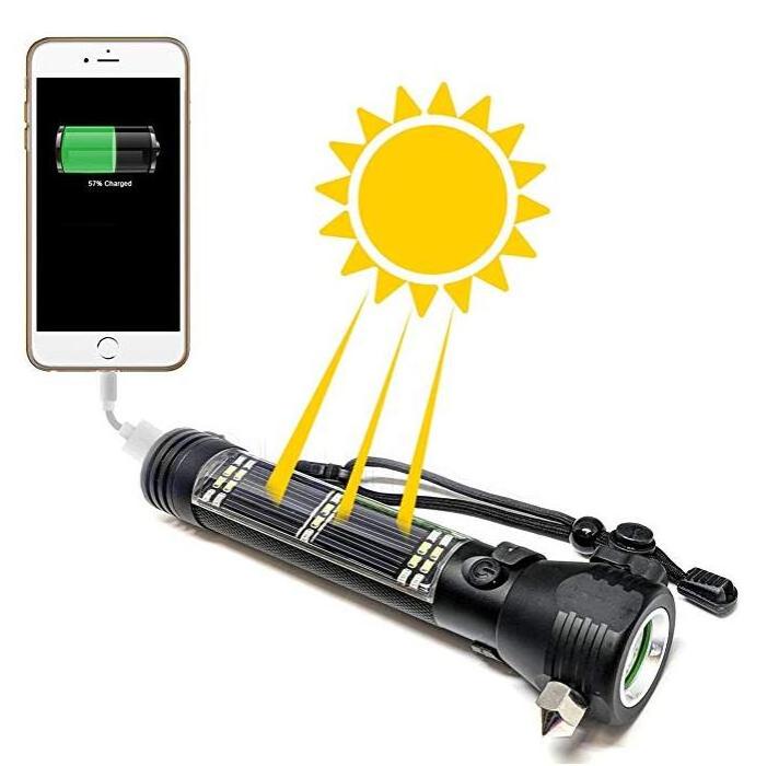 Portable Magnetic Led Solar Flashlight in Car USB Rechargeable Solar LED Torch Light Speaker with Hammer and Knife