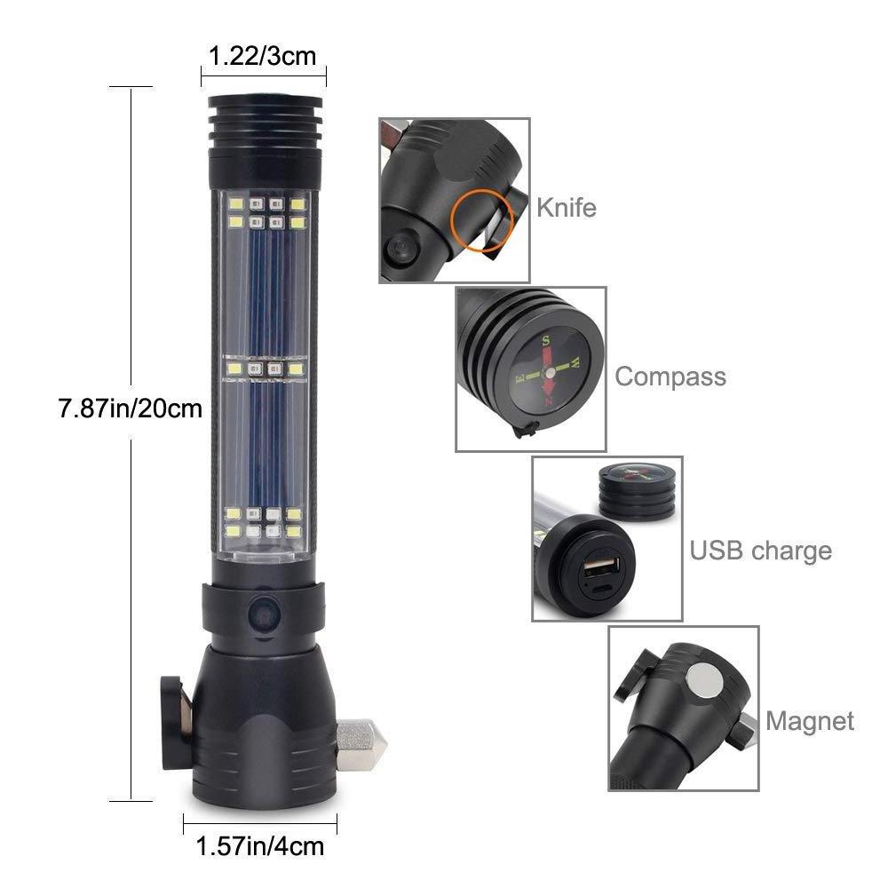 Portable Magnetic Led Solar Flashlight in Car USB Rechargeable Solar LED Torch Light Speaker with Hammer and Knife