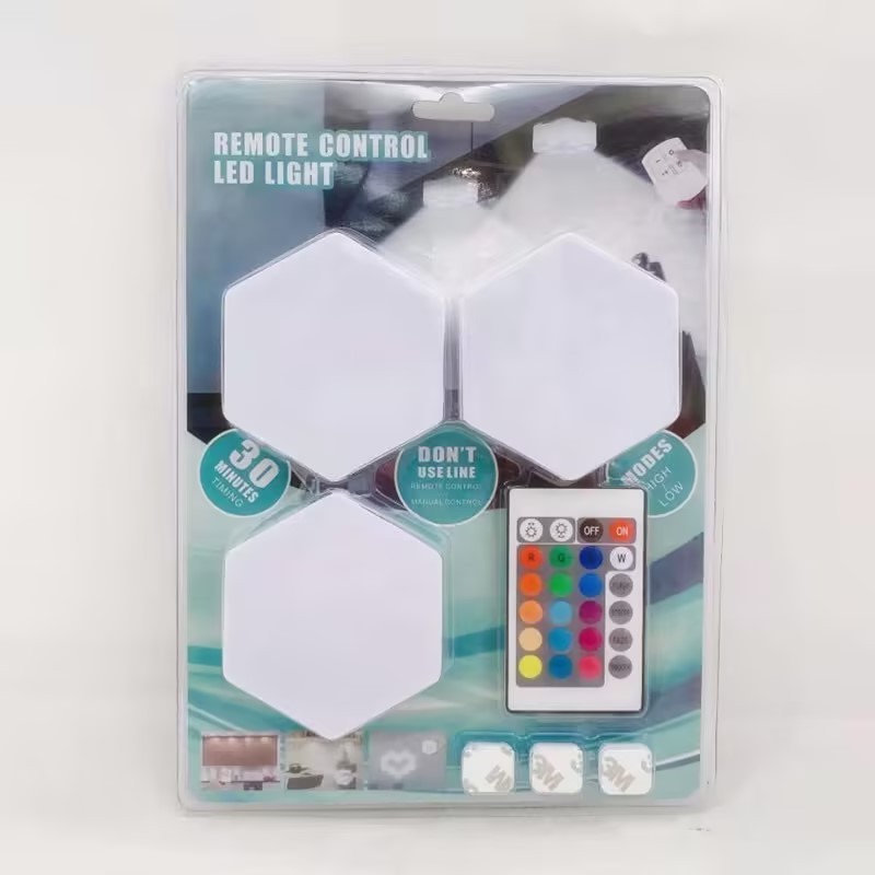 Modern Design Colorful LED Hexagonal Lamps Mini Wall Quantum Light 3*AAA Battery White Touch Switch DC Wall Lights Waterproof