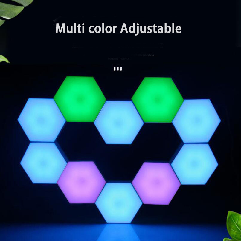 Modern Design Colorful LED Hexagonal Lamps Mini Wall Quantum Light 3*AAA Battery White Touch Switch DC Wall Lights Waterproof