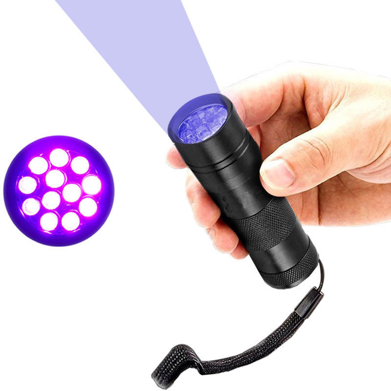 Mini Pocket 12 LED Aluminum Alloy UV Flashlight 395nm Black Light for Money Pet Urine Detection Battery Operated Torch