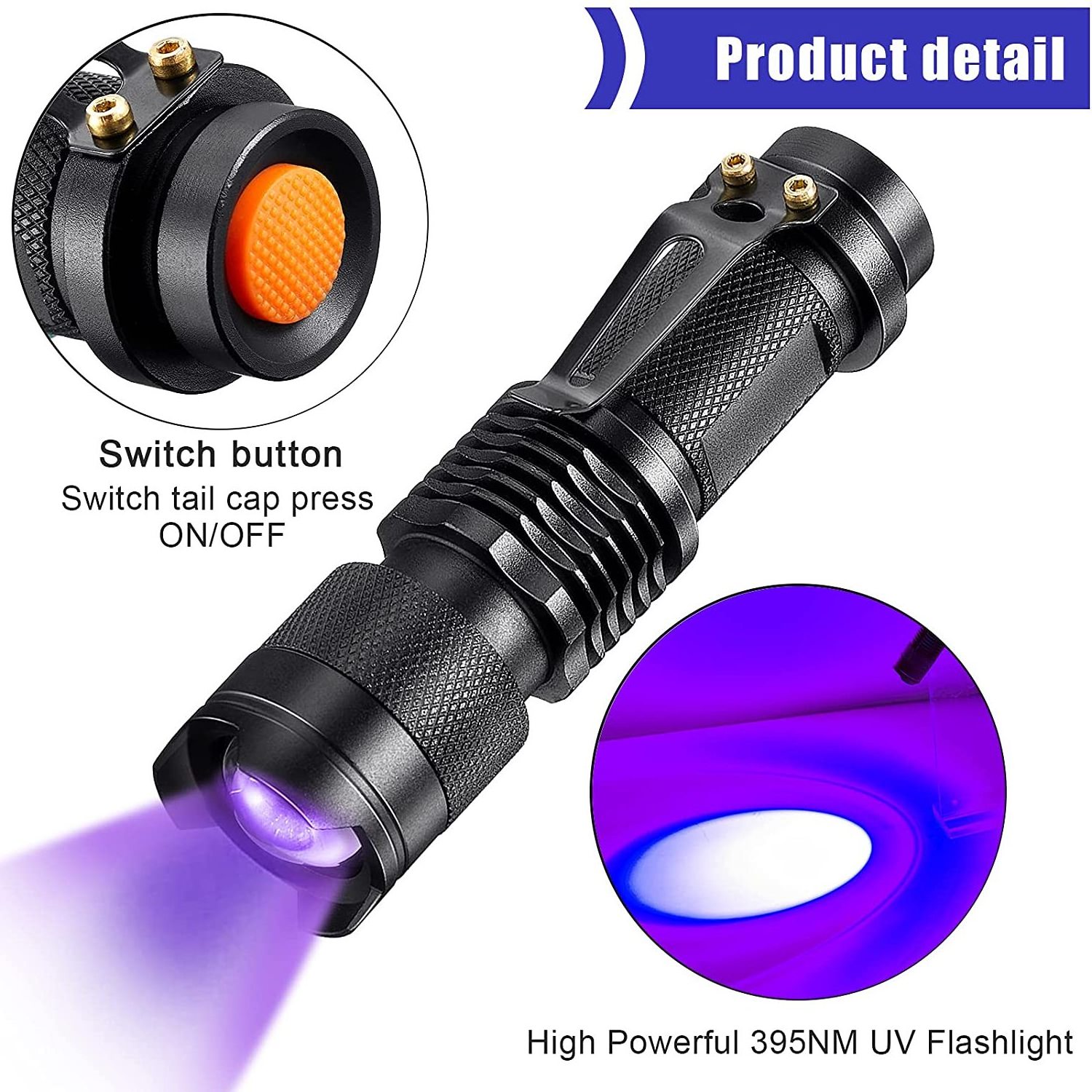 TOPCOMAlite 395 Scorpion UV Flashlight Black Light Ultraviolet Led Flashlight Blacklight Linterna UV Torch for Money Detect