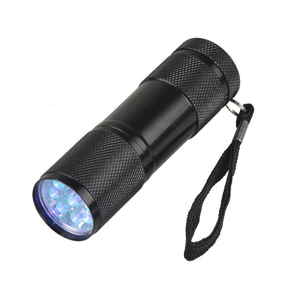 Mini Pocket 9 LED Aluminum Alloy 395nm UV Light Torch LED Flashlight for Money Pet Urine Detection Battery Powered DC Source