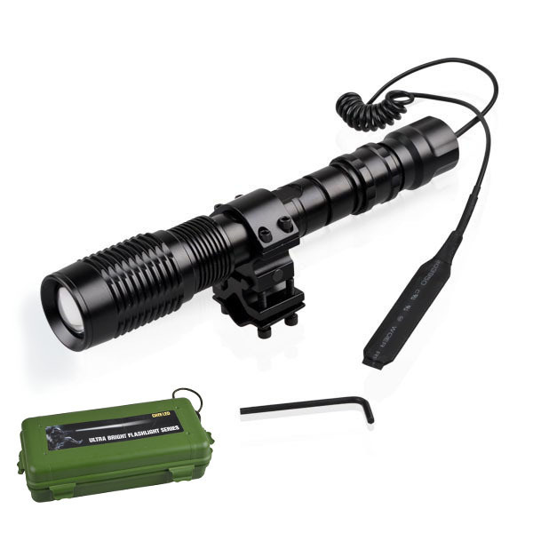 1000 Lumen Self Defensive Zoom Rechargeable Tactical Gun Hunting Flashlight Waterproof Torch