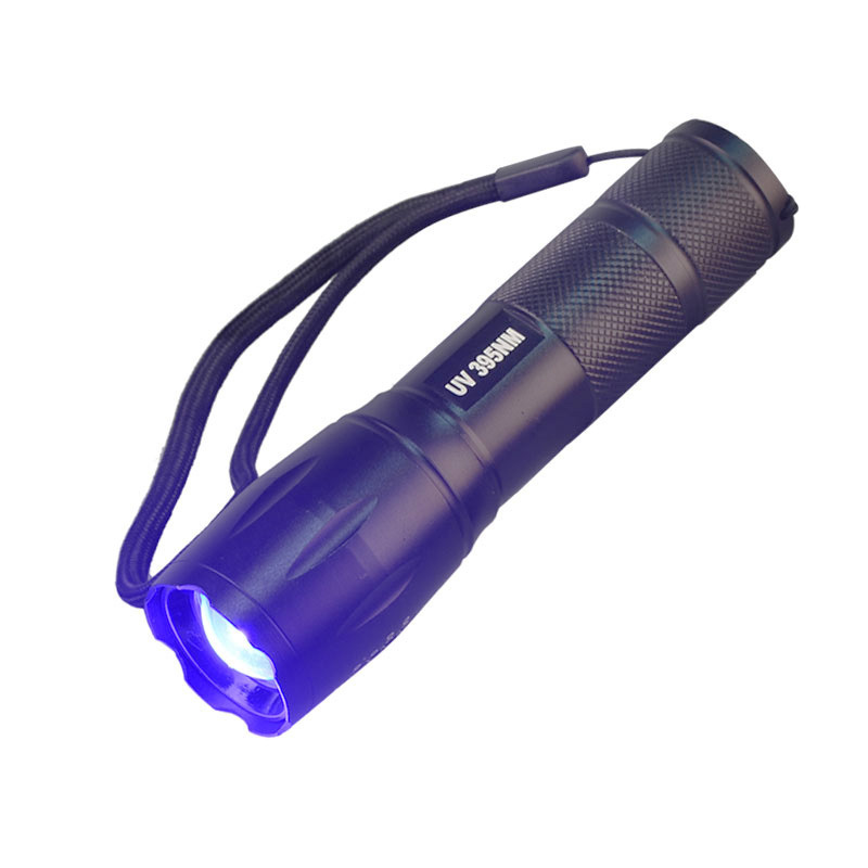 Best Powerful Rechargeable 365nm 395nm UV LED Purple Light Flashlight Black Head Torch Light for Fishing