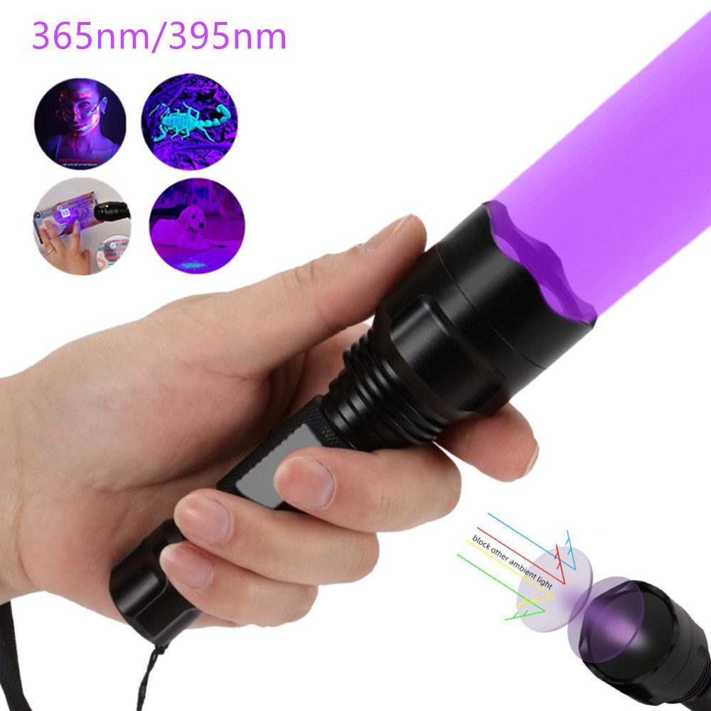 Super Bright Aluminum Alloy Zoomable LED Flashlight Black Light UV IP65 Hotel Pet Urine Detection Resin Curing Scorpion Hunting