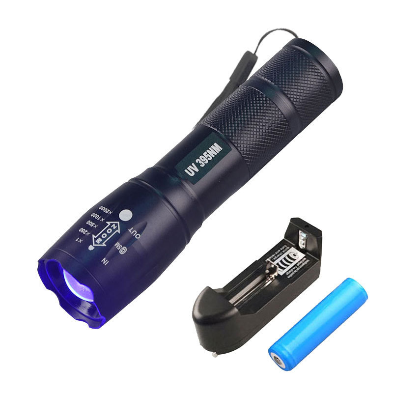 Best Powerful Rechargeable 365nm 395nm UV LED Purple Light Flashlight Black Head Torch Light for Fishing