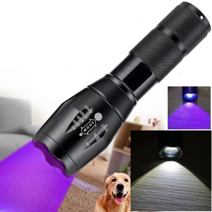 2 In 1 Ultraviolet Lantern Flashlight 2000 Lumen Tactical High Power Camping 2led UV and White Flashlight