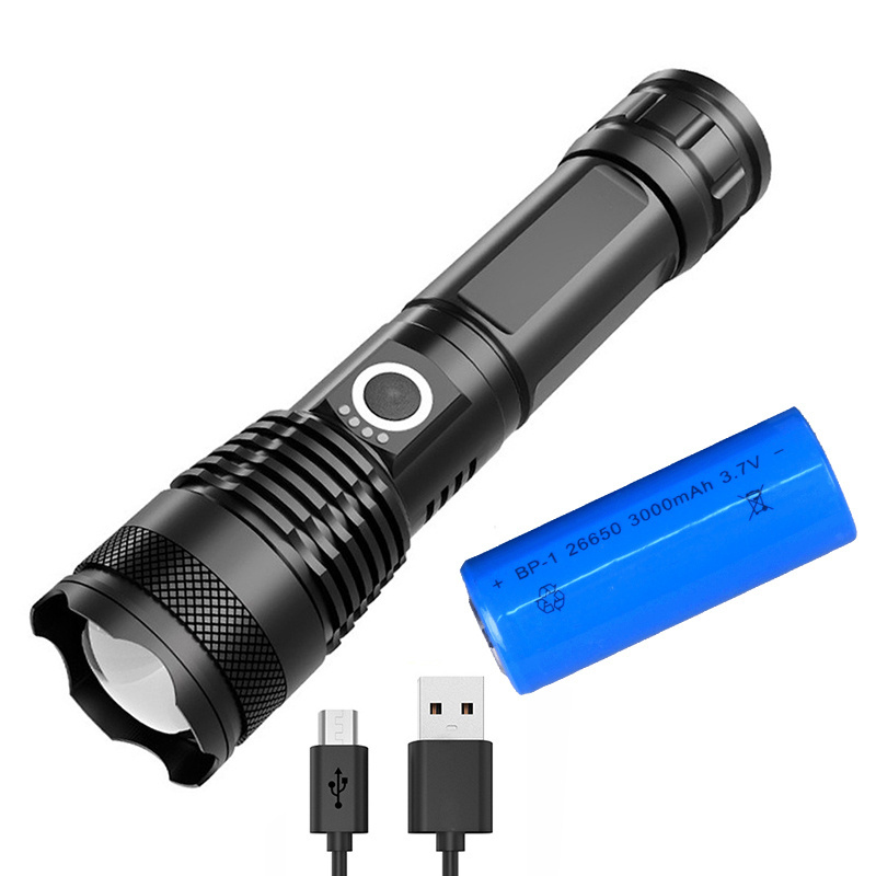 Tactical USB XHP 50 LED High Power Strong Beam Zoomable Hand Torch Light Led Flashlight 3000 Lumen Long Range