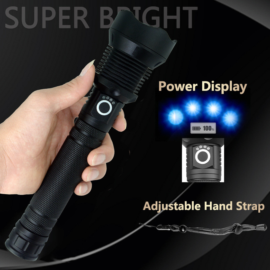 Rechargeable Flashlights 250000 Lumens Super Bright LED Flashlight with USB Cable For Camping Hiking