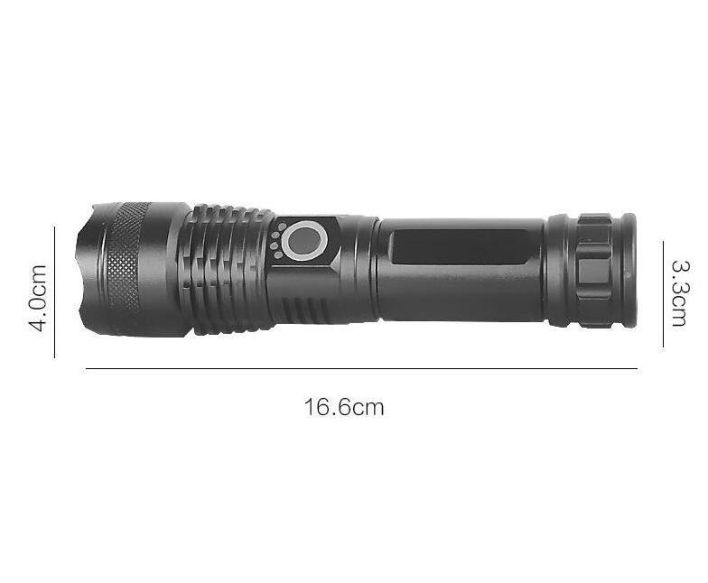 Super Bright LED Xhp50  LED Flashlights 100000 Lumens Tactica Zoom USB Rechargeable Torch Lamp with Power bank