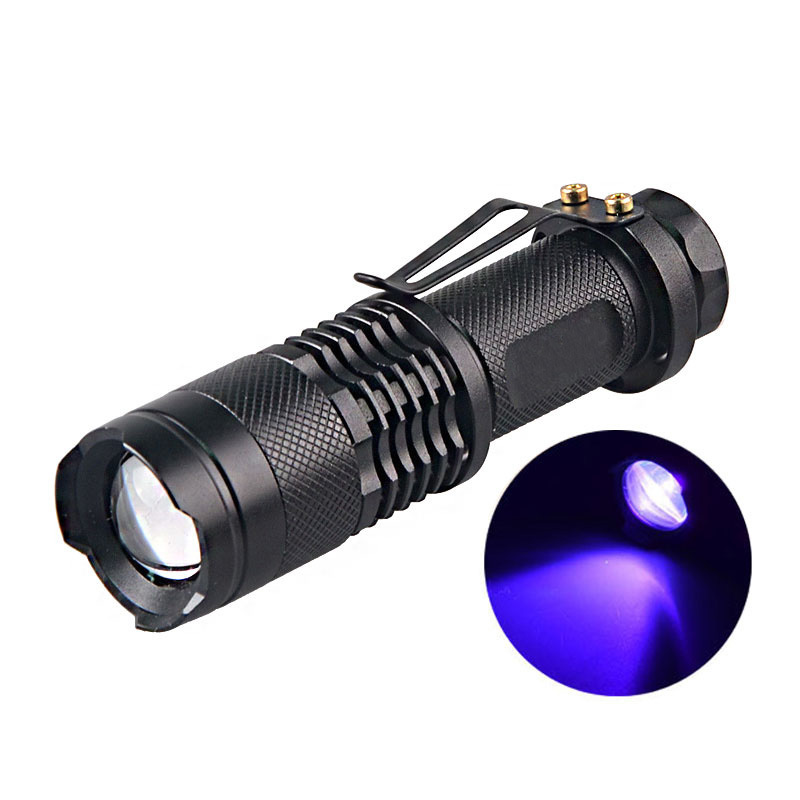 Pocket Mini Zoom Purple Light Linterna  UV Torch 395nm 365nm Light UV Led Flashlight With Clip