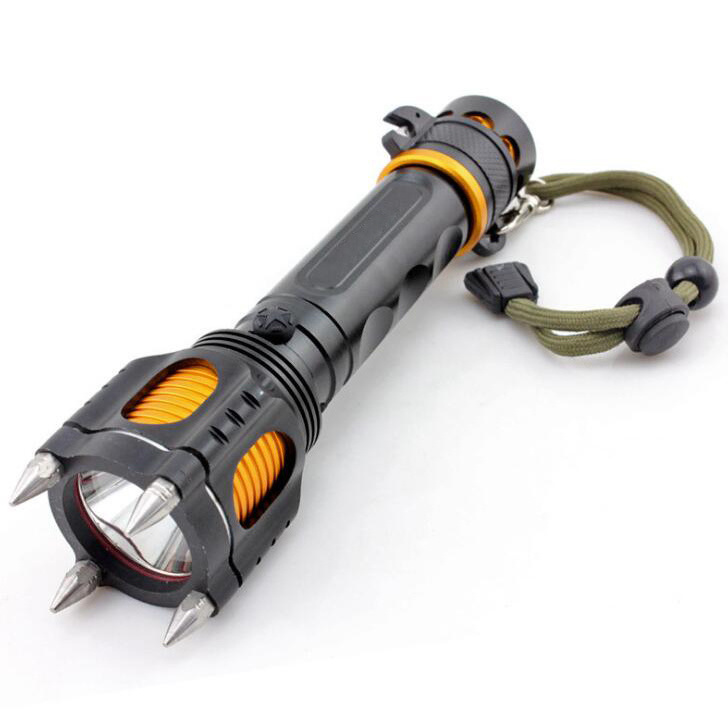 Outdoor Attack Head Flashlight Survival Tool Knife Emergency 18650 Tactical Flash Light Self Defense