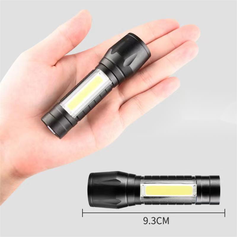 Super Bright Zoomable Mini USB Torch Handheld LED Pocket Flash Light with COB Side Searchlight Aluminum Body Rechargeable