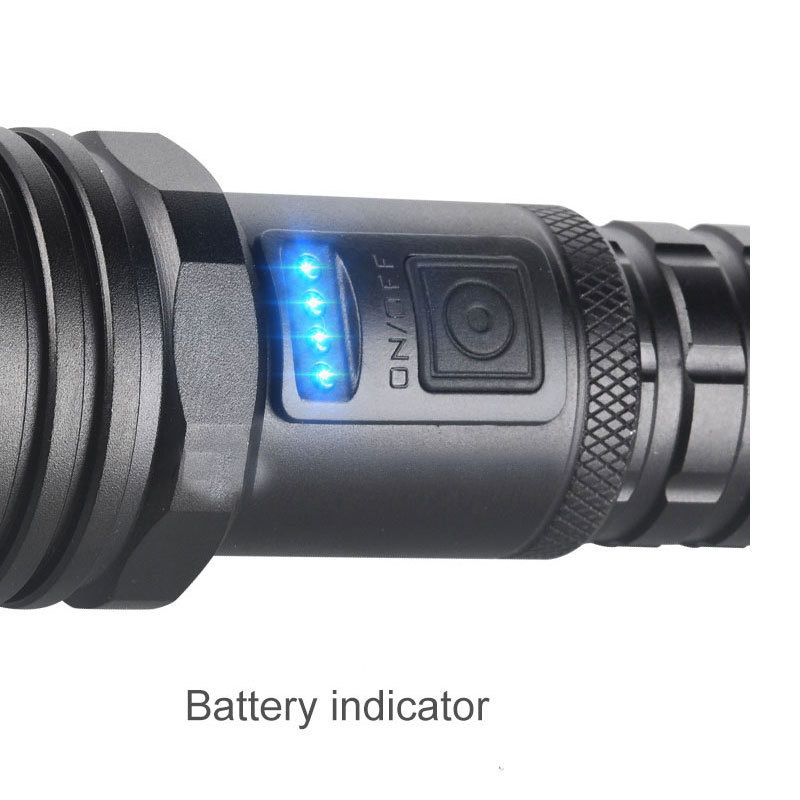 High-Power Zoomable Type-C Rechargeable Flashlight White Laser Wick with Power Display Aluminum Alloy Body IPX5 Emergency