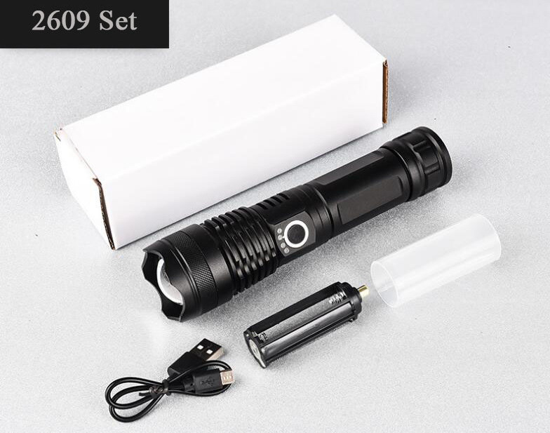 Alloy USB Rechargeable Cob LED Torch Zoom USB Tactical Flashlight for Police Security Emergency Use with Aluminum Battery