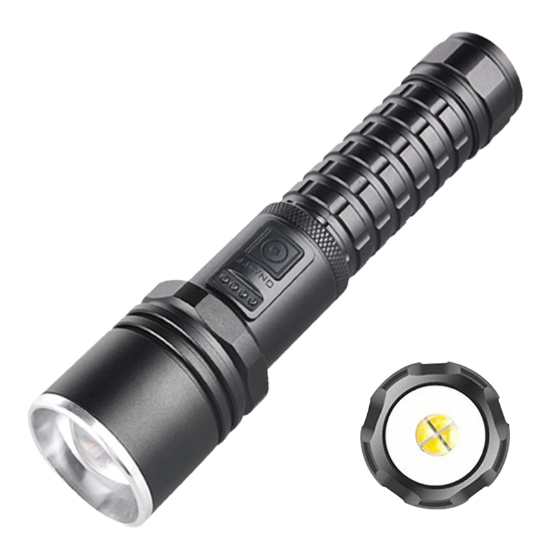 High-Power Zoomable Type-C Rechargeable Flashlight White Laser Wick with Power Display Aluminum Alloy Body IPX5 Emergency